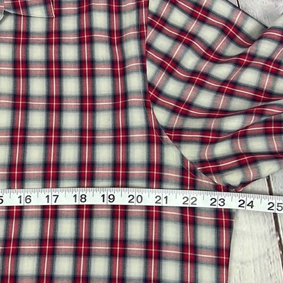 Theory Men’s Button Up Casual Shirt Long Sleeve Red Plaid Size XL Elevated Basic - Picture 4 of 10